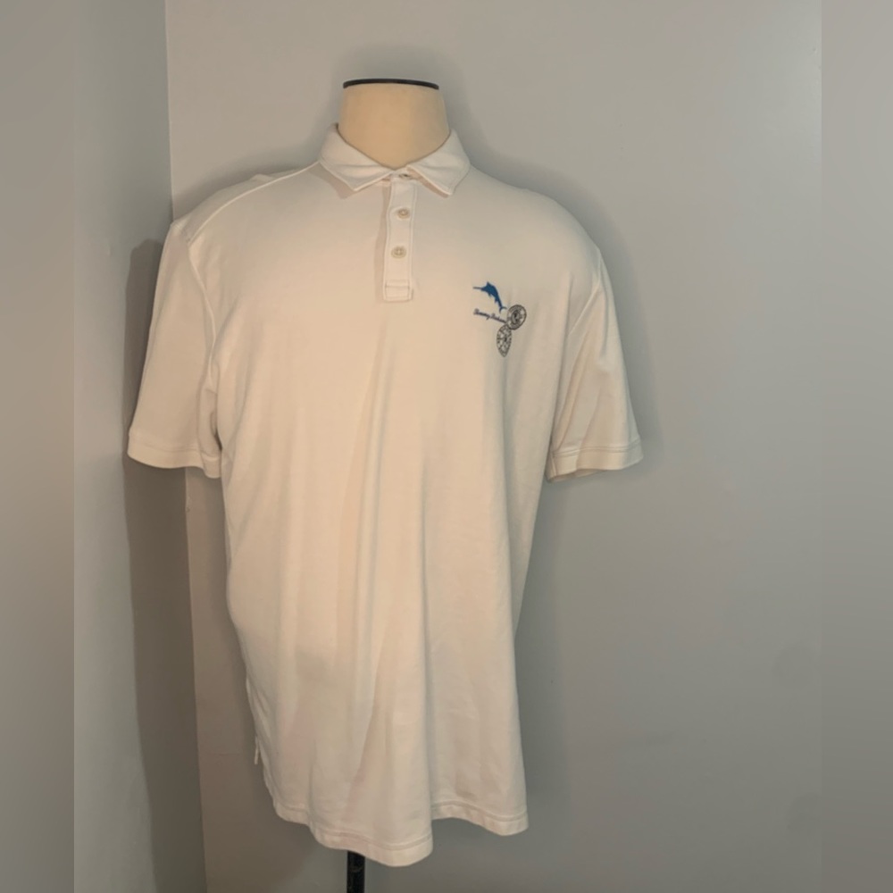 Tommy Bahama Shirt Adult XXL White Short Sleeve Island Zone Polo Spellout Men's